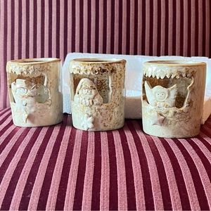 NWOT, new, glazed votive candle holder, holiday set. Clay, pottery.
